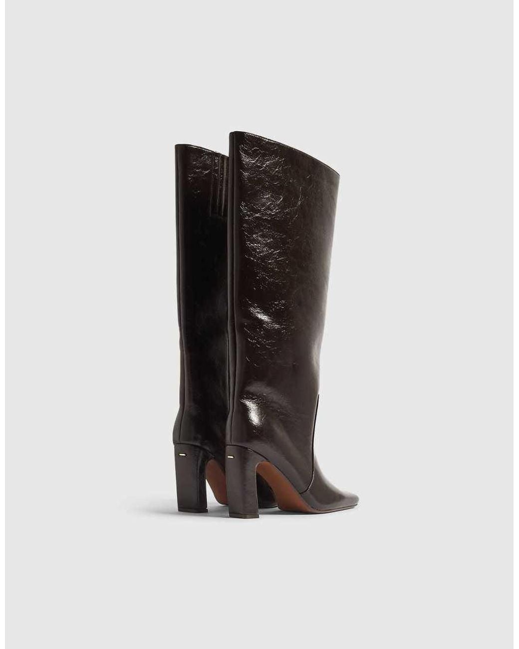 River Island Black Faux Leather High Leg Heeled Boots