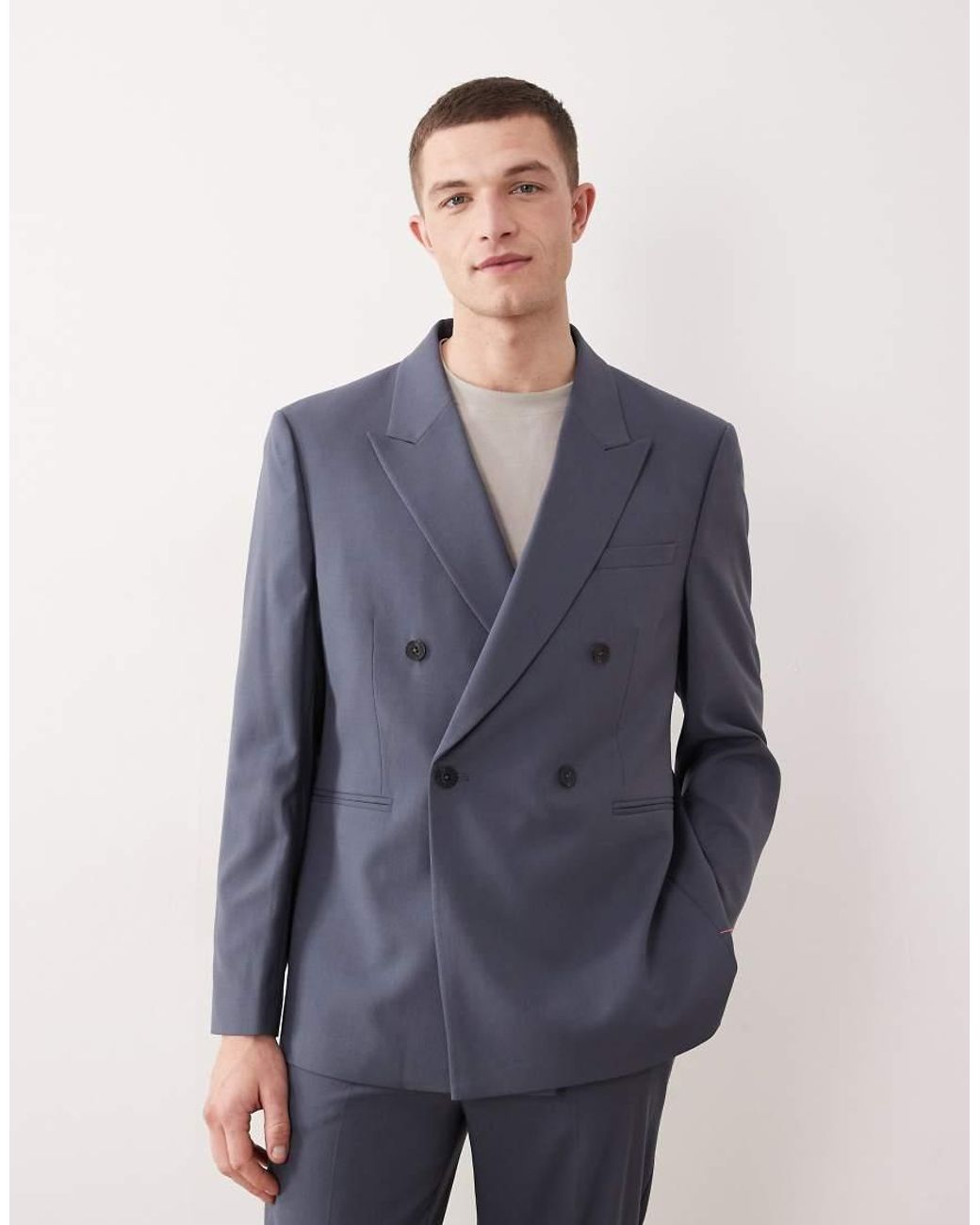 ASOS Blue Double Breasted Regular Suit Jacket for men