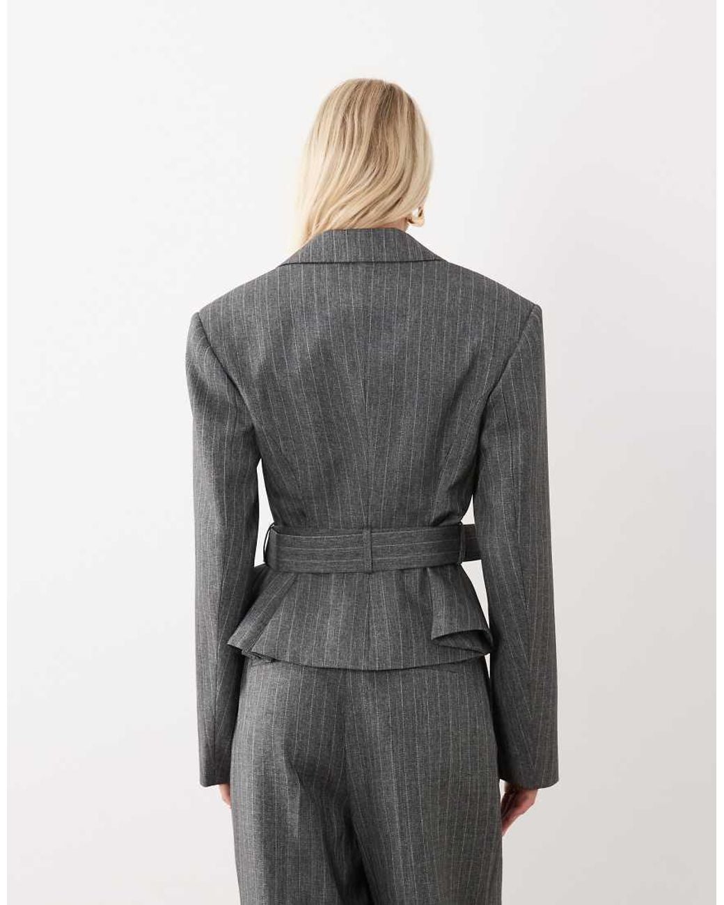 ASOS Gray Tailored Cinched Belted Long Sleeve Blazer