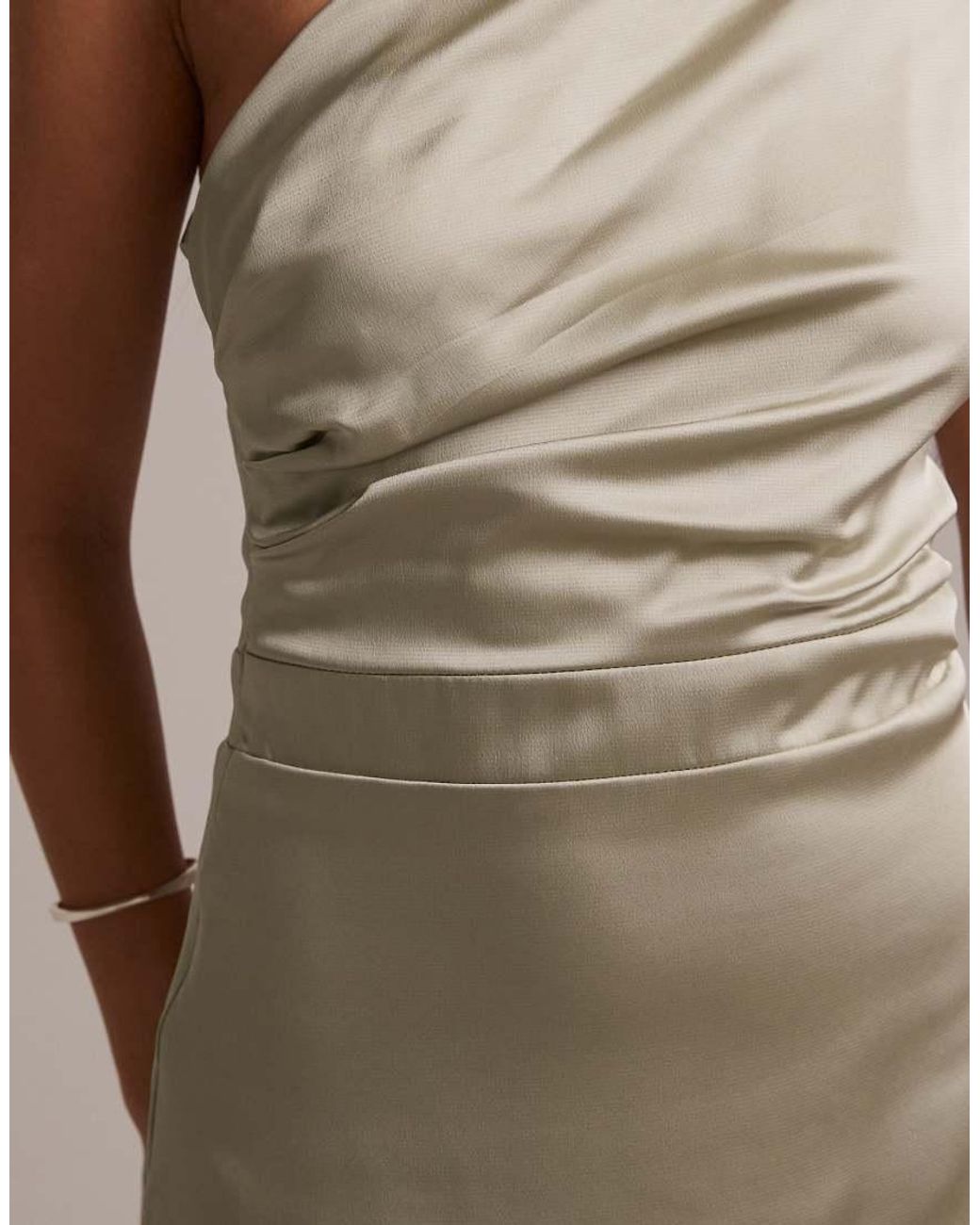 TFNC London White Bridesmaid Satin One Shoulder Wrap Skirt Maxi Dress