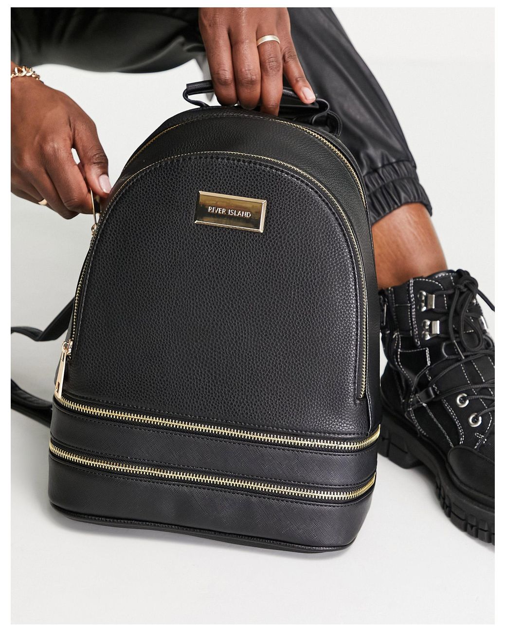 River island black rucksack sale