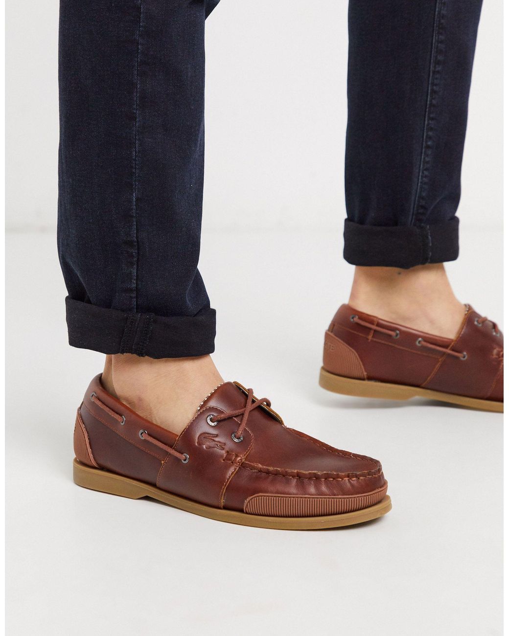 Chaussures bateau en cuir Lacoste pour homme en coloris Marron | Lyst