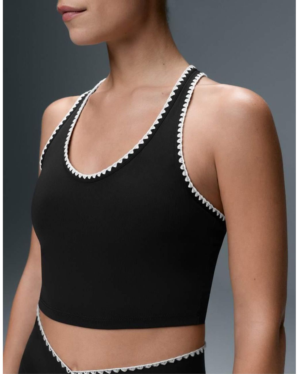 Oysho Black Comfortlux Contrast Stitch Tank Top