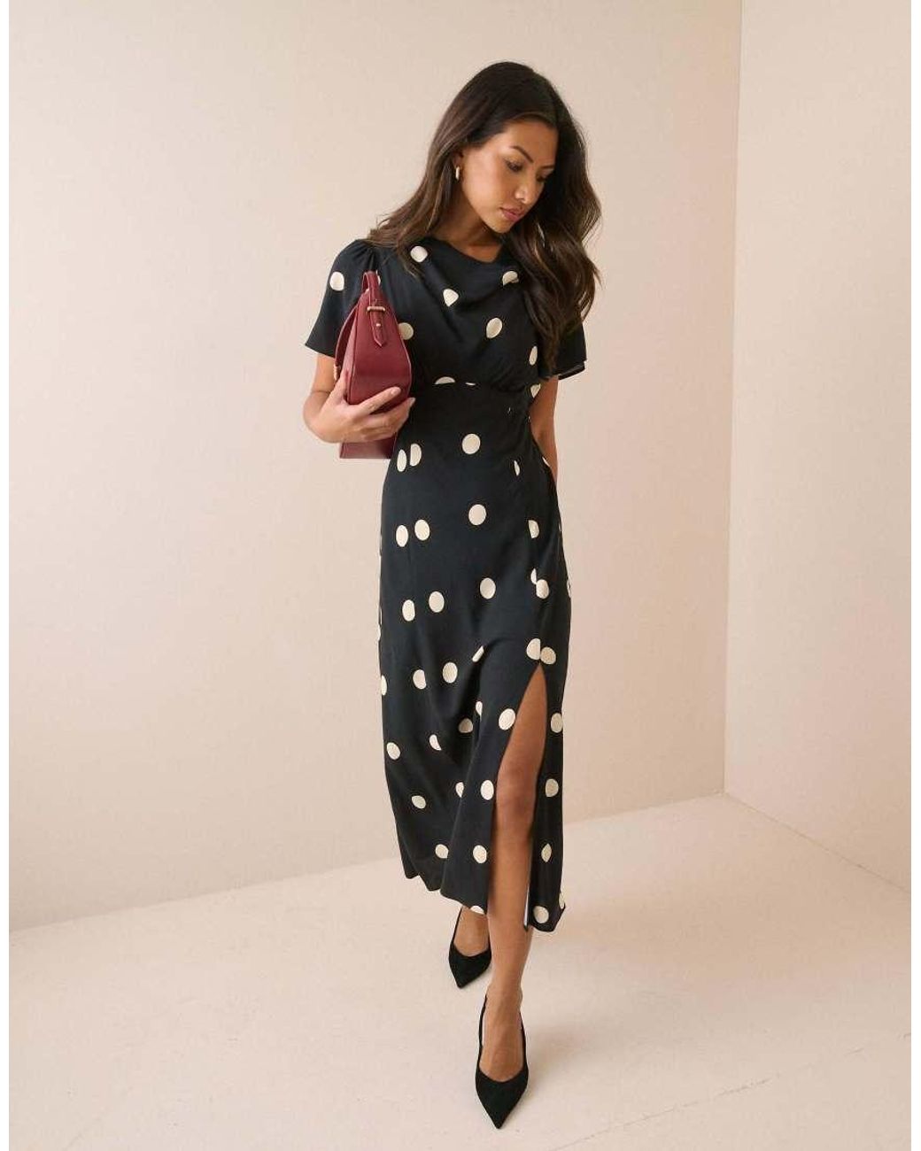 Nobody's Child Natural Polka Dot Cheryl Midi Dress