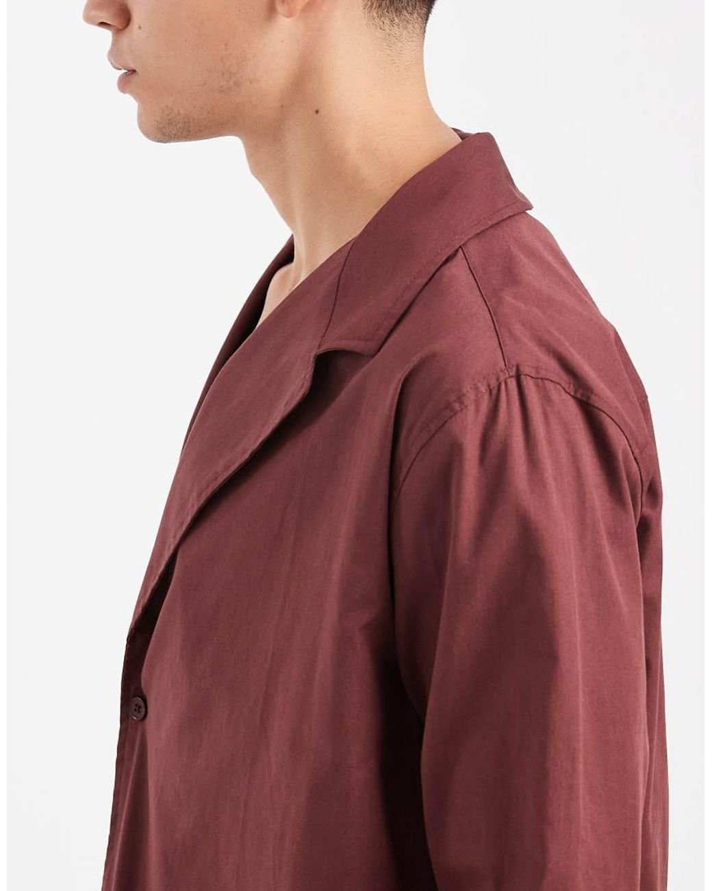 ASOS Red Relaxed Shawl Collar Poplin Shirt for men