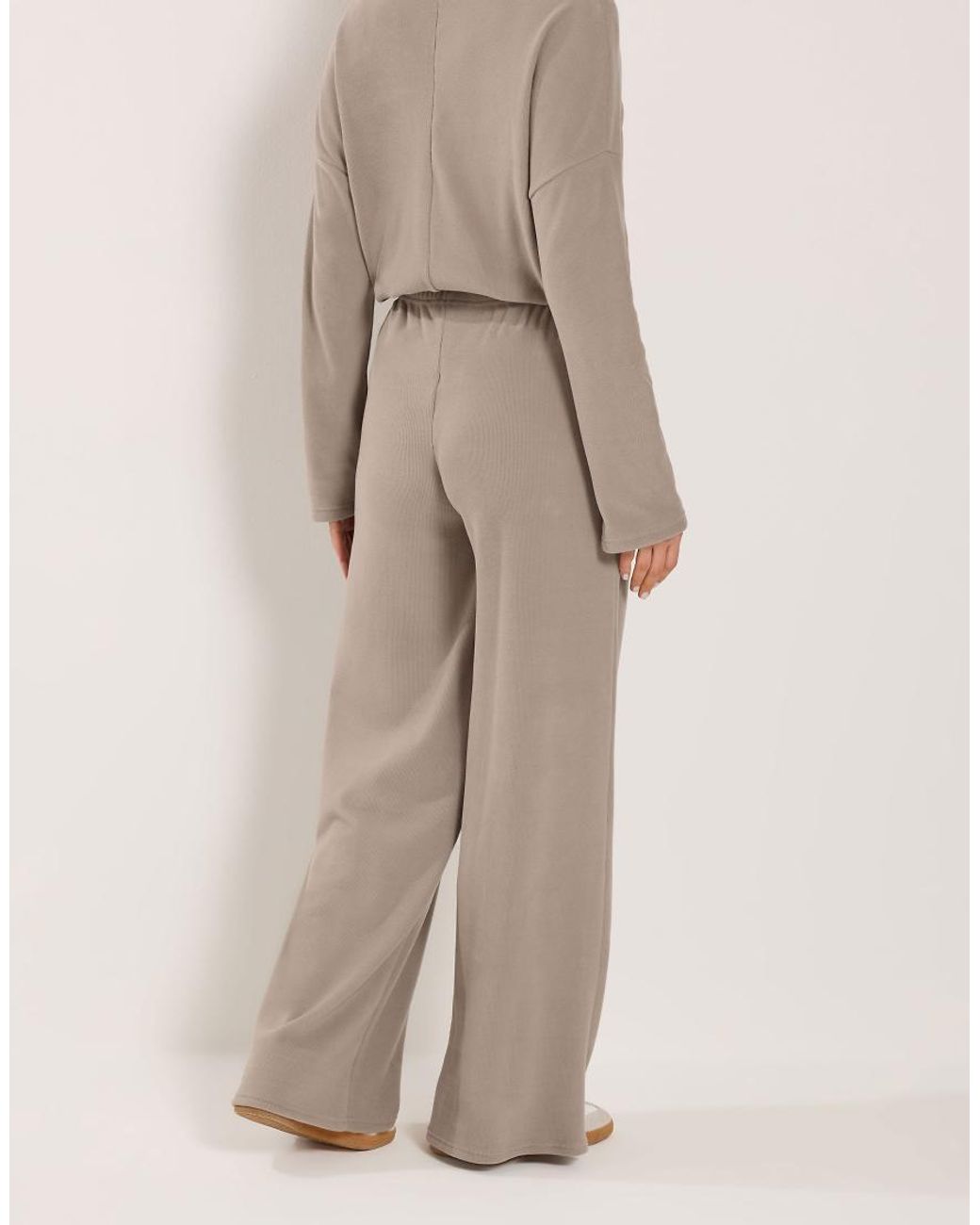 Long Tall Sally Natural Ribbed Wide Leg Trousers