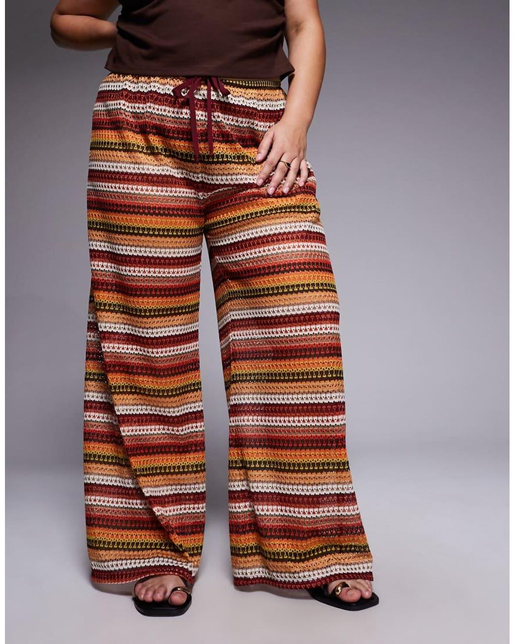South Beach Red Wide Leg Crochet Pants