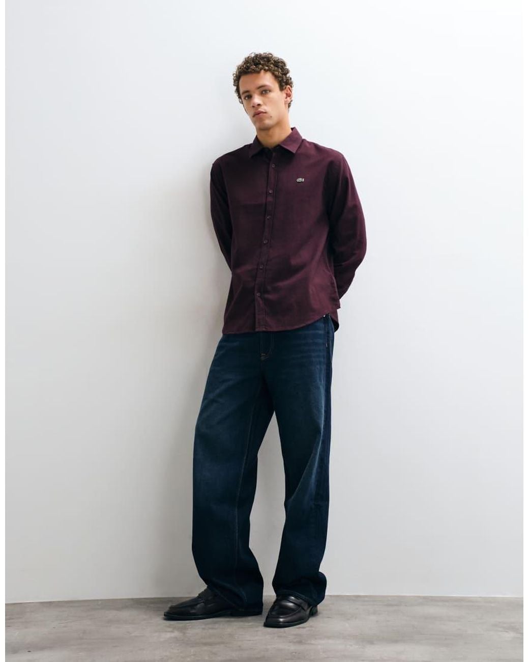 Lacoste Blue Logo Button Down Flannel Shirt for men
