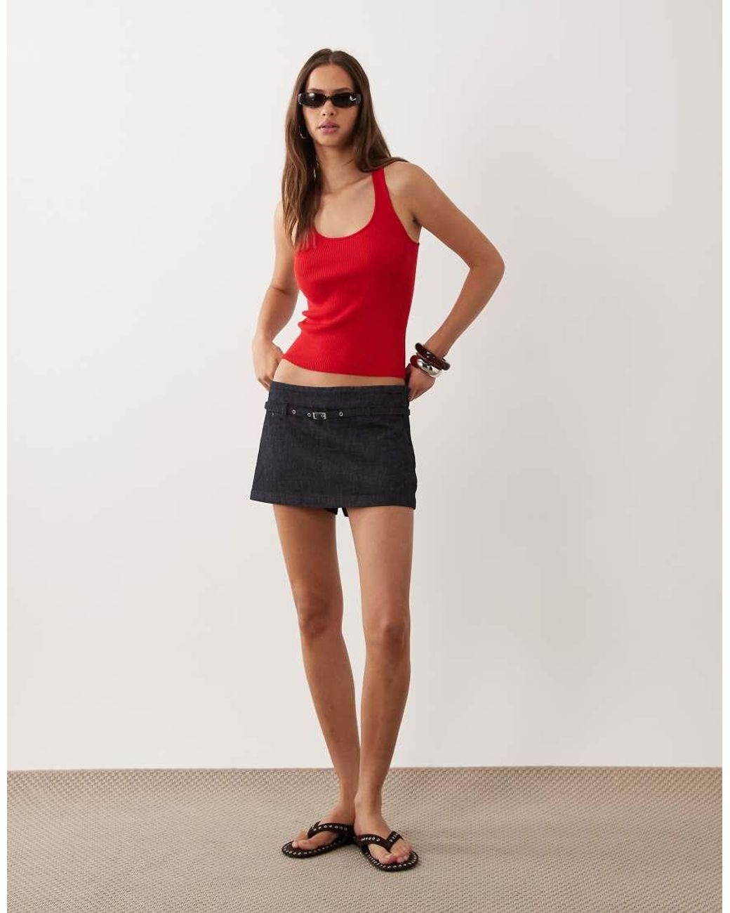 Mango Red Scoop Neck Sleeveless Top