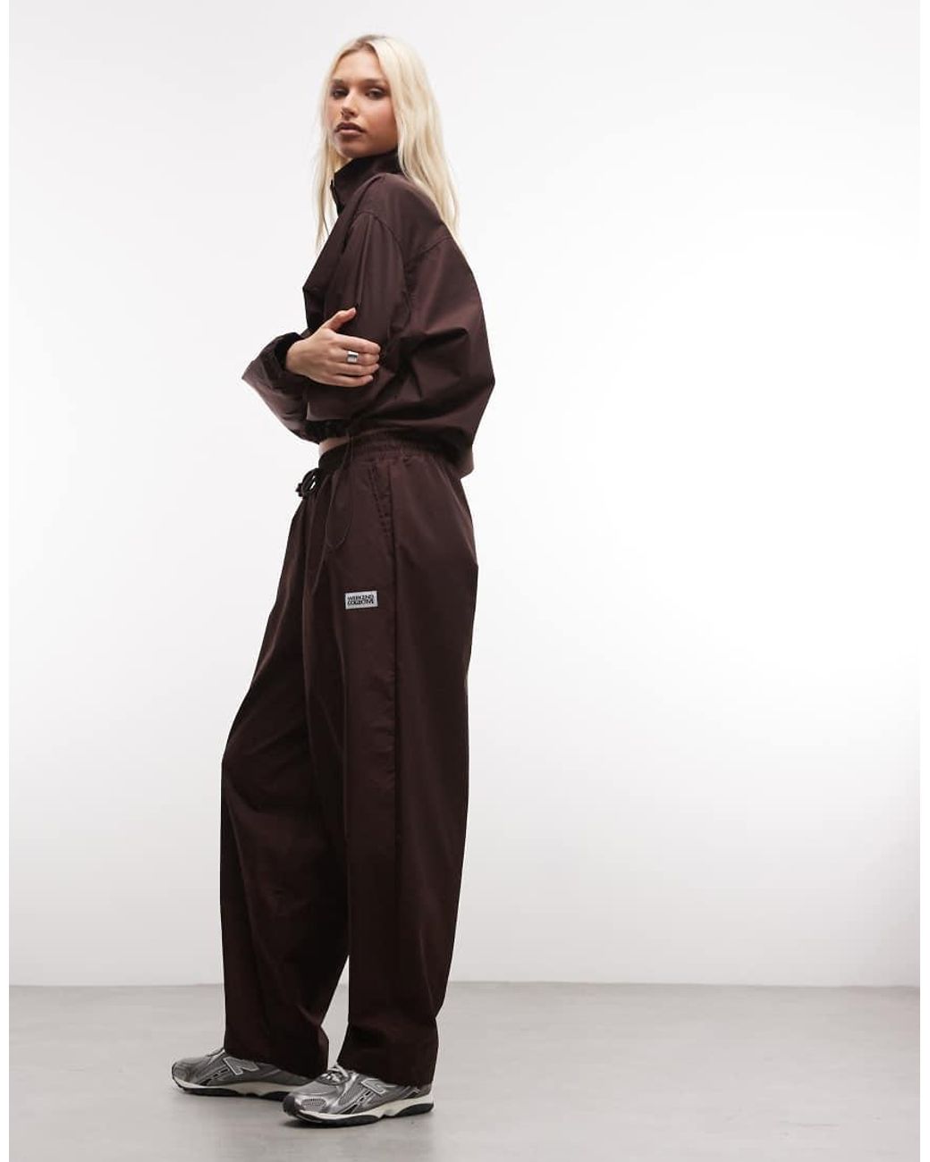 ASOS Brown Weekend Collective Co-ord Barrel Leg Nylon jogger