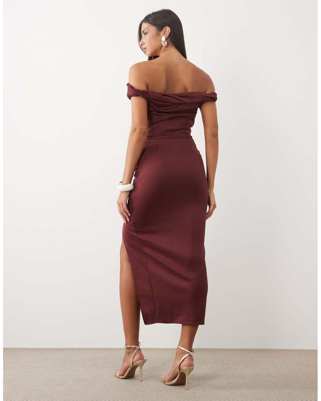 ASOS Pink Twist Bardot Bodycon Midi Dress