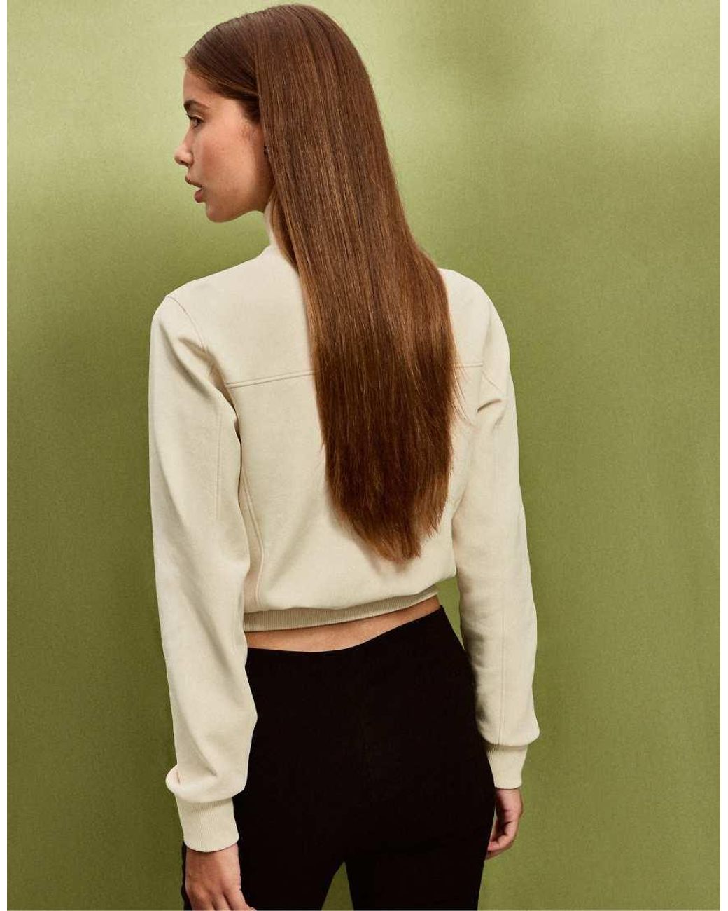 Stradivarius Green B09 Cropped High-Neck Zip-Up Sweatshirt
