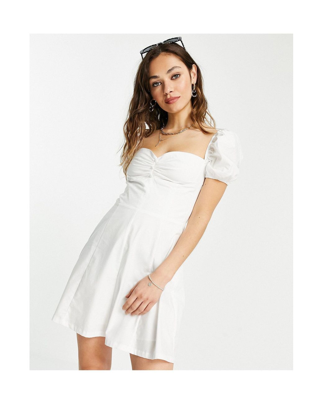 Vestito milkmaid di Bershka in Bianco | Lyst