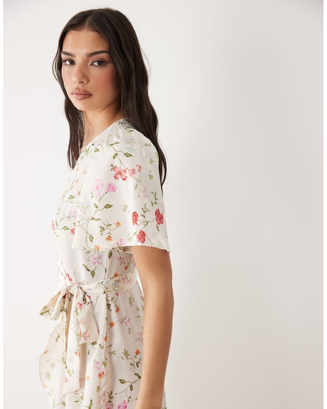 Y.A.S Natural Satin Wrap Midi Dress
