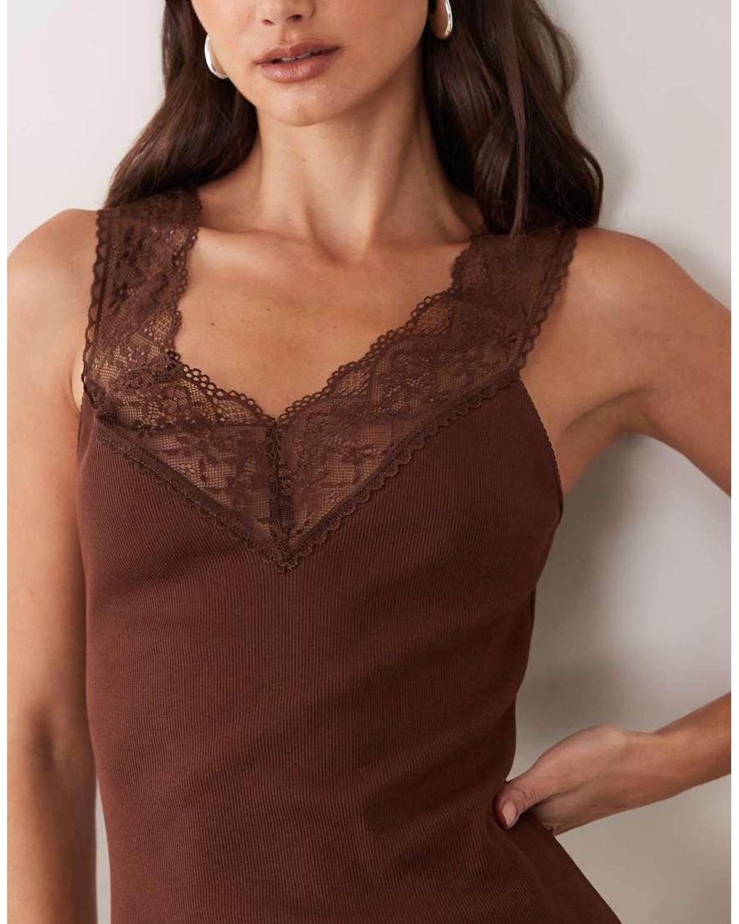 Miss Selfridge Brown V-Neck Cami Maxi Dress With Picot Trim