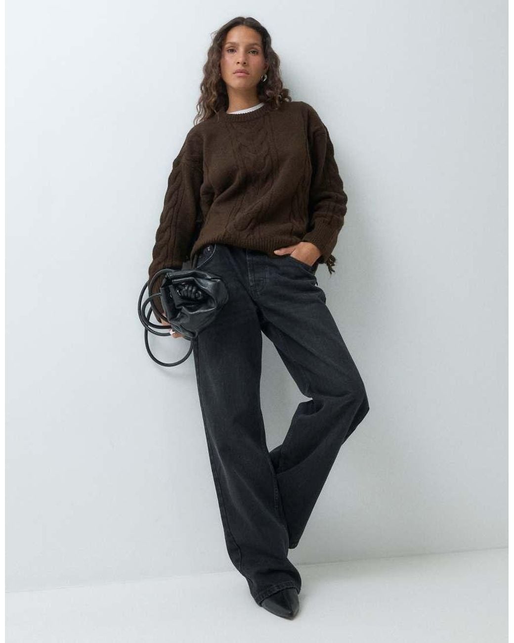 ASOS Brown Knitted Fringe Cable Jumper