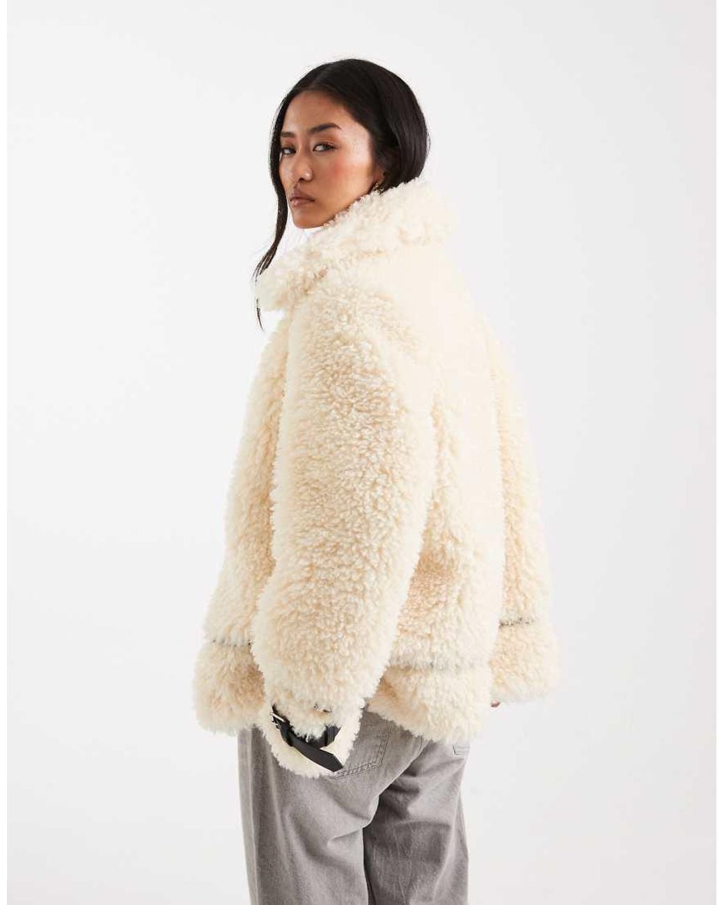 Miss Selfridge Natural Teddy Oversized Aviator Jacket