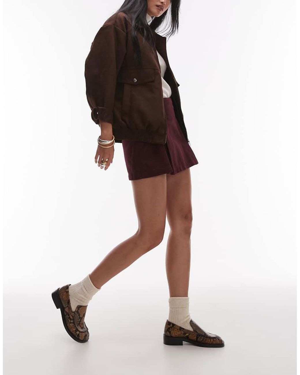TOPSHOP Red Denim Box Pleat Mini Skirt