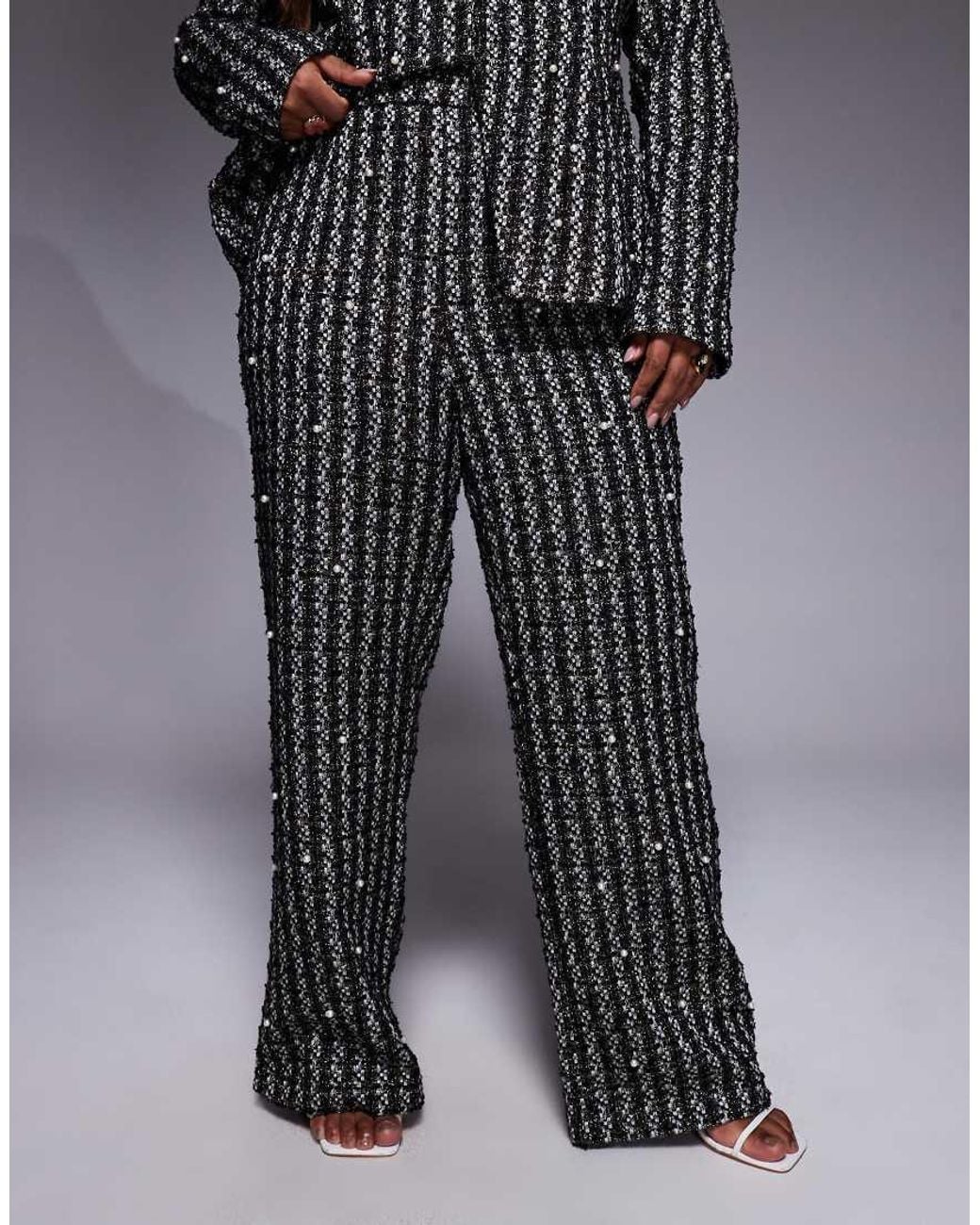 ASOS Gray Curve Pearl Embellished Boucle Trouser Co-ord