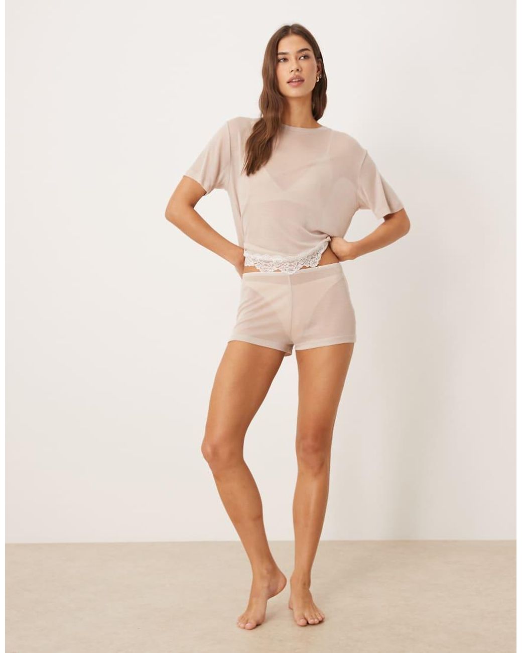 ASOS Natural Honey Mix & Match Sheer Slinky Pyjama Short