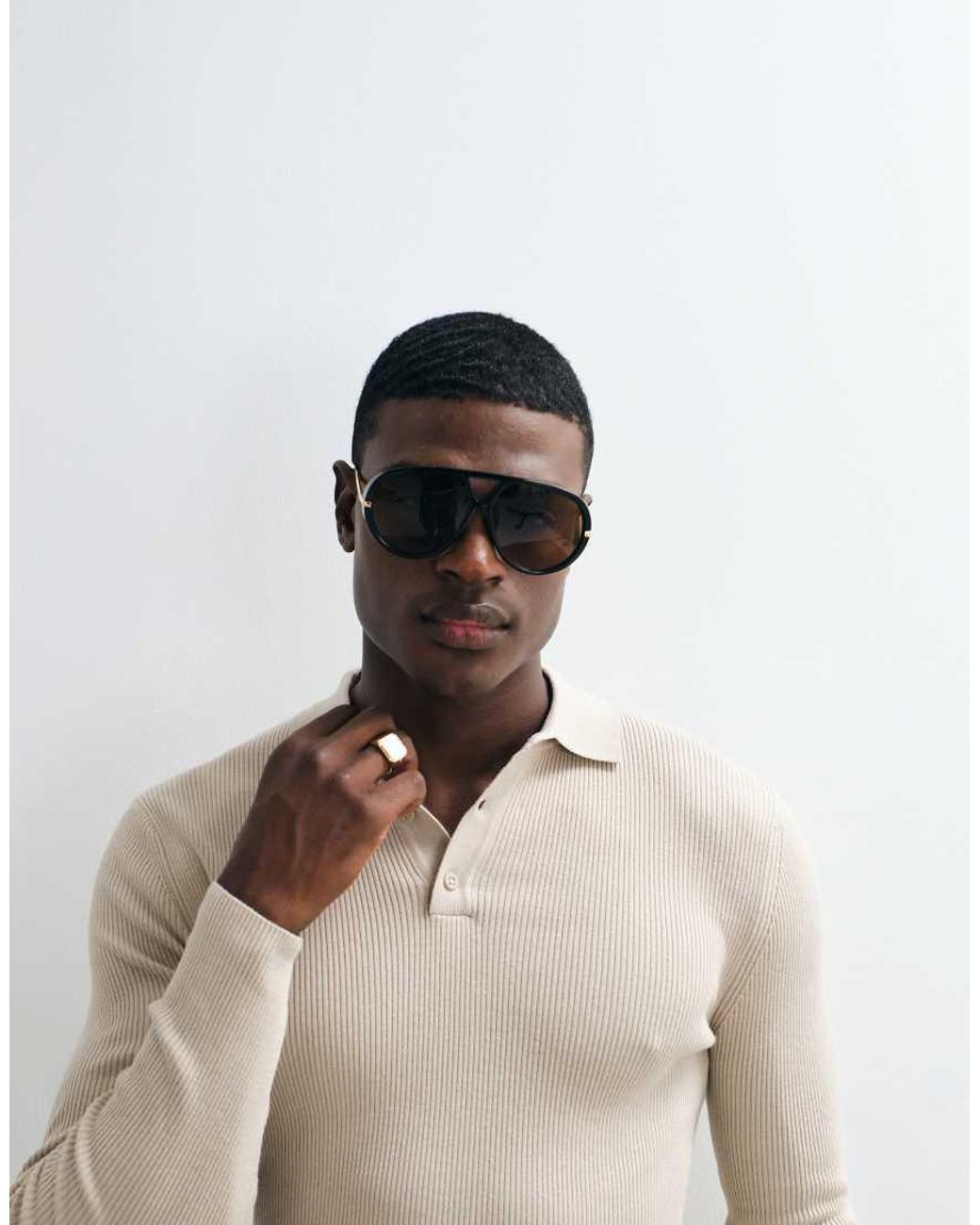 ASOS Natural Essentials Micro Rib Muscle Fit Lightweight Knit Polo for men