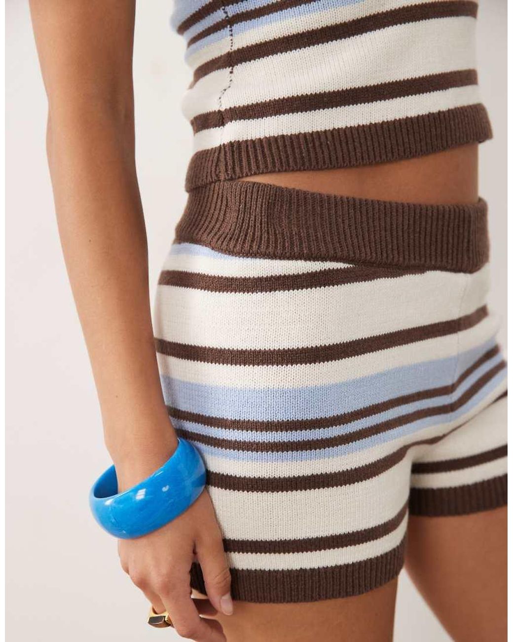 4th & Reckless Natural Cotton Blend Knitted High Waisted Shorts