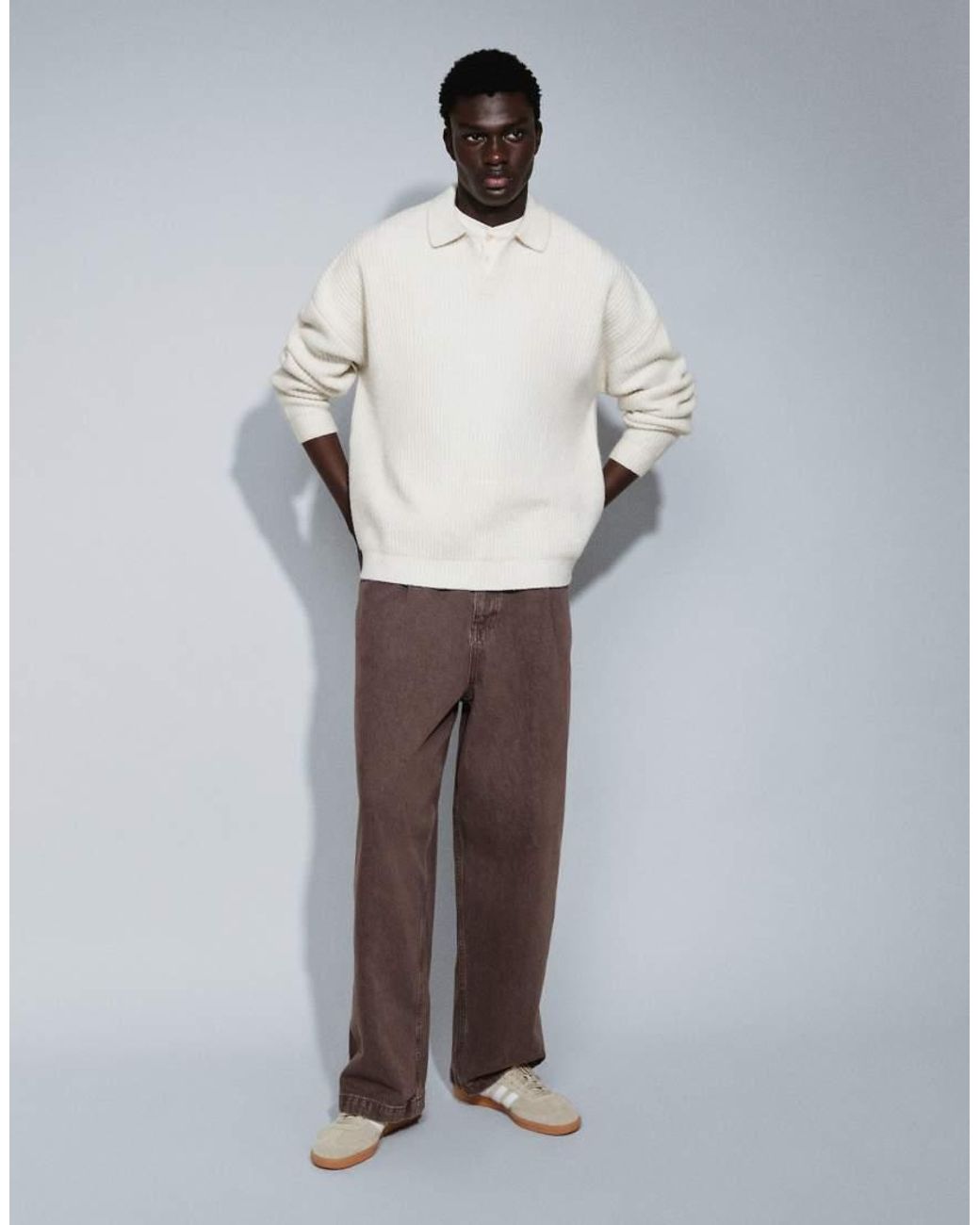 ASOS White Super Oversized Knitted Wool Blend Rib Notch Neck Jumper for men