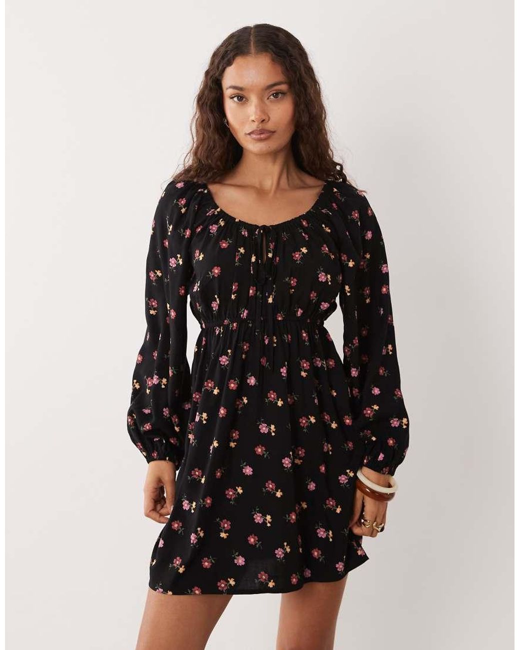 Miss Selfridge Black Miss Selfridge Spun Scoop Neck Mini Tea Dress