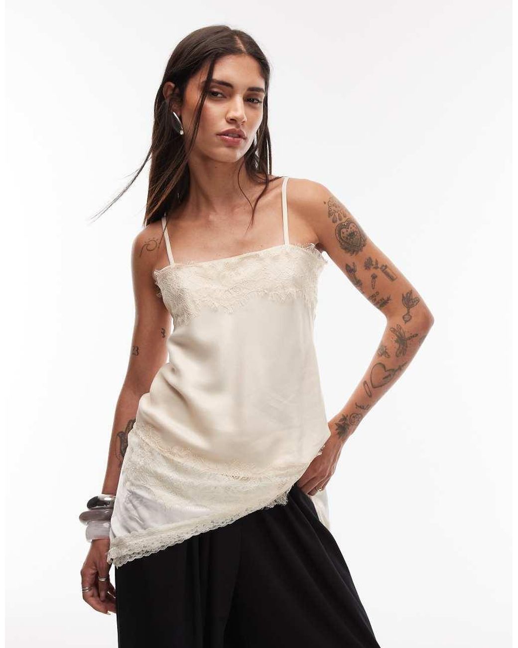 ASOS Natural Lace Hem Satin Cami Top