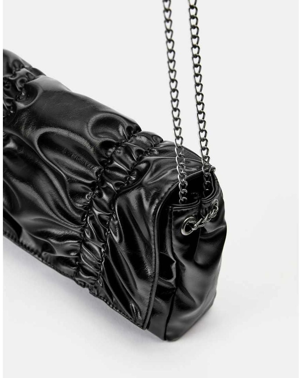 Pull&Bear Black Ruched Chain Shoulder Bag