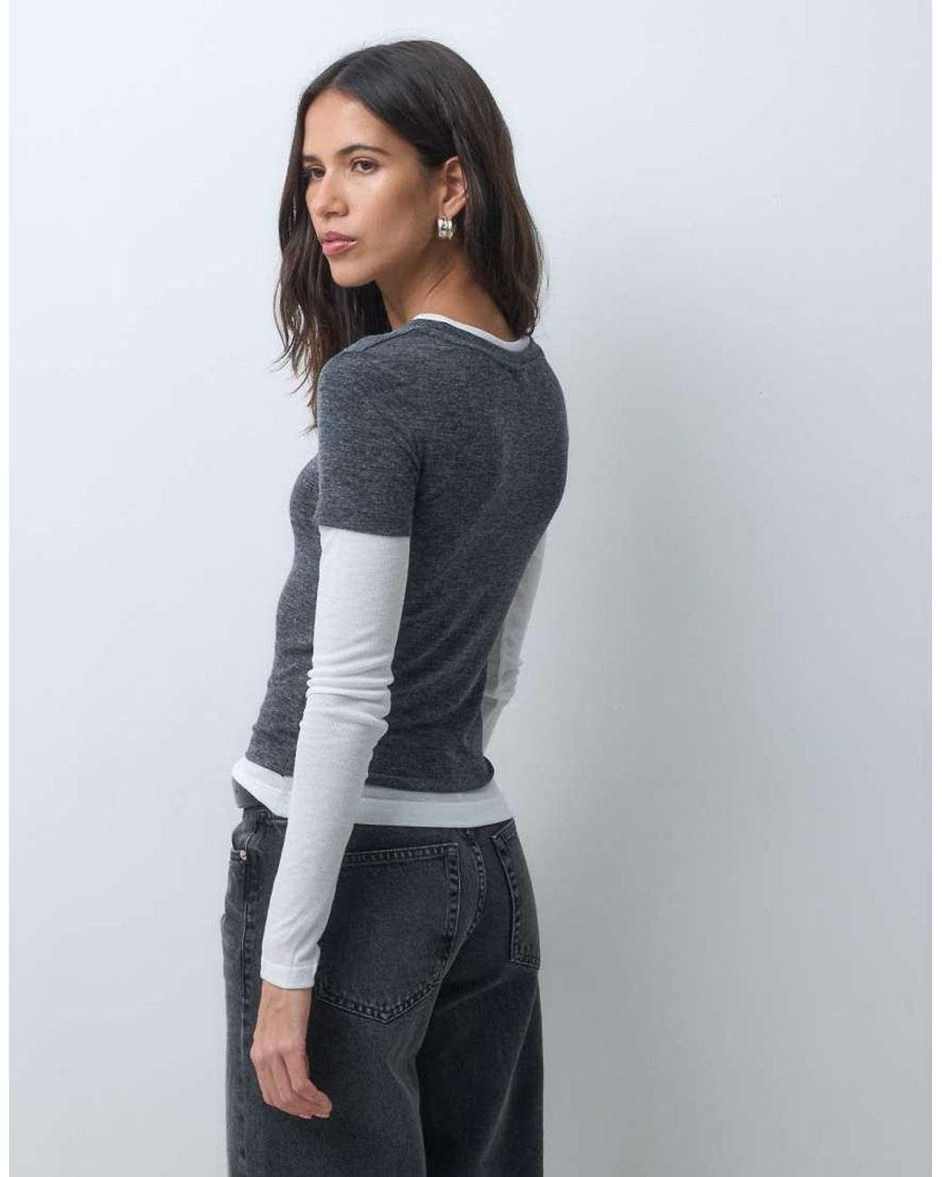 ASOS Blue Shrunken Double Layer Long Sleeve Tee