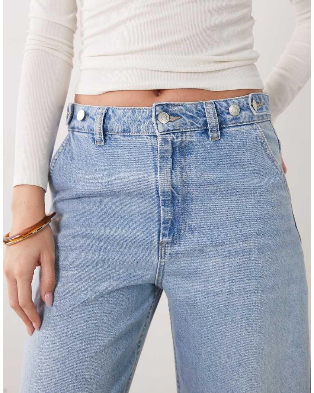 ASOS Blue Barrel Leg Jean With Adjustable Waist