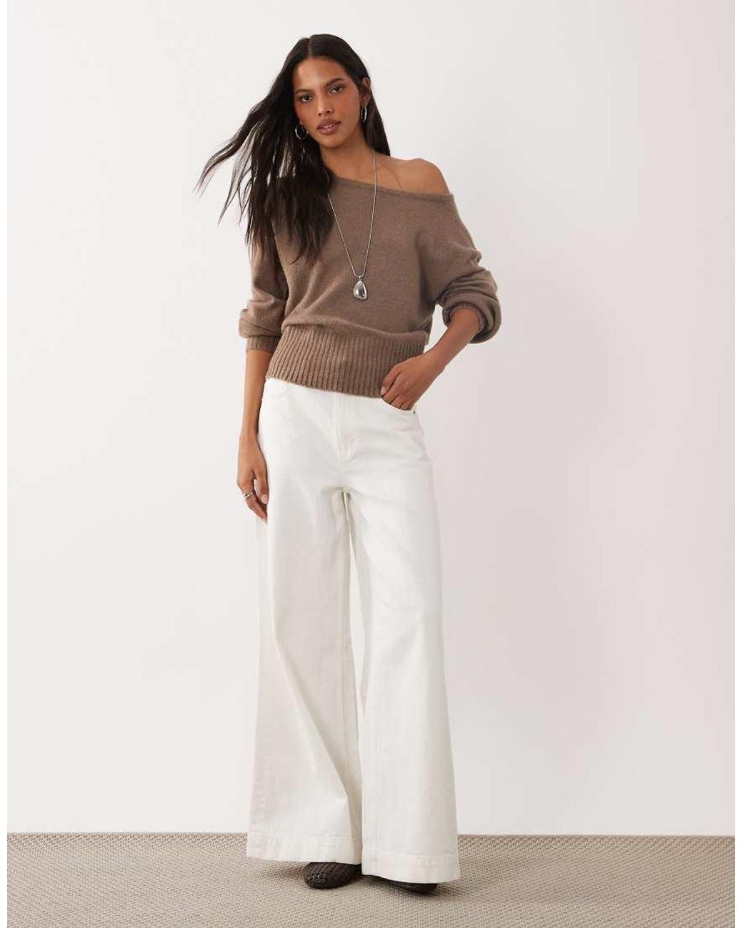 Brave Soul Brown Wide Neck Knit Sweater