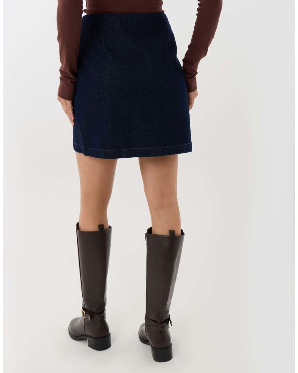 Threadbare Blue Pleated Denim Wrap Mini Skirt