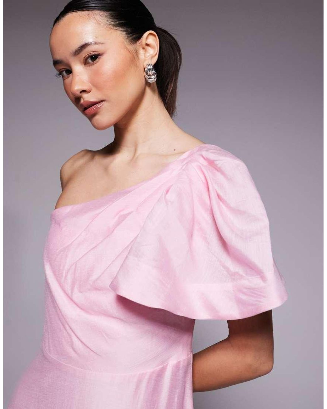 Forever New Pink Linen One Shoulder Midi Dress