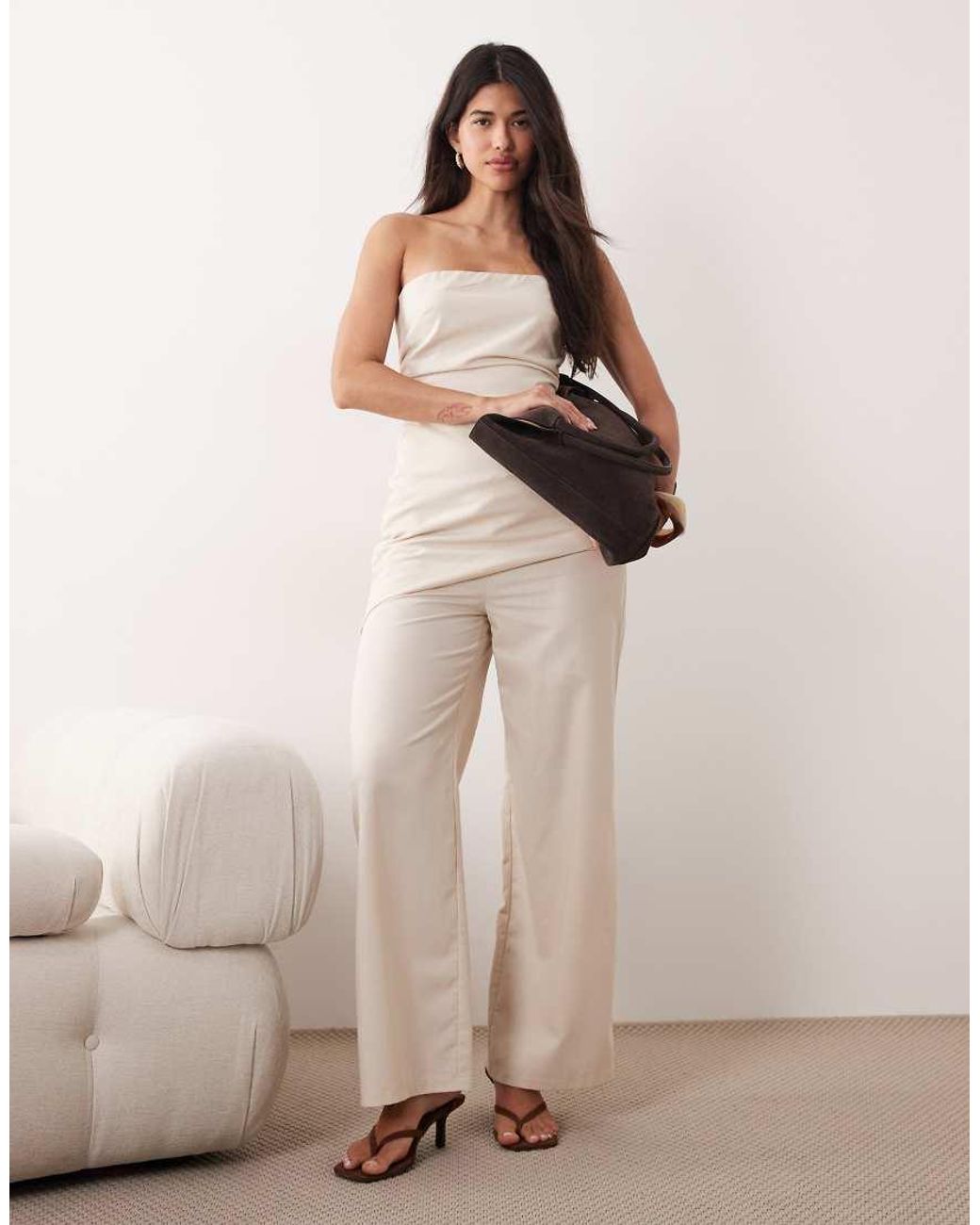 Kaiia Natural Exclusive Linen Blend Asymmetric Bandeau Top