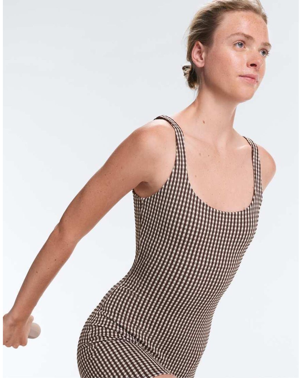 Oysho White Comfortlux Gingham Short Jumpsuit