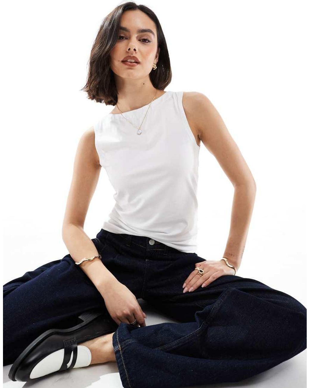 Vero Moda White Boat Neck Sleeveless Jersey Top