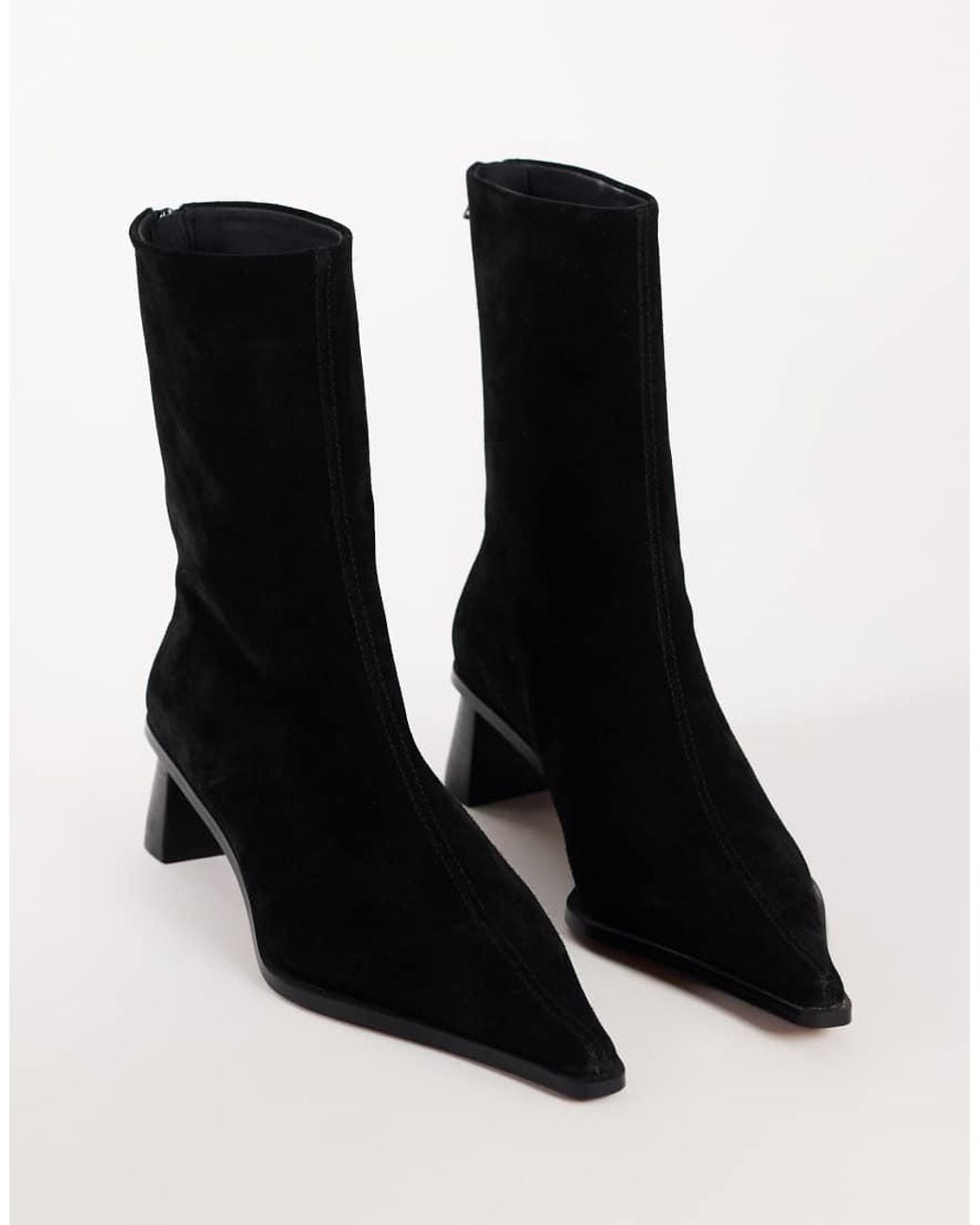 TOPSHOP Black Penny Real Suede Block Heel Pointed Toe Ankle Boots