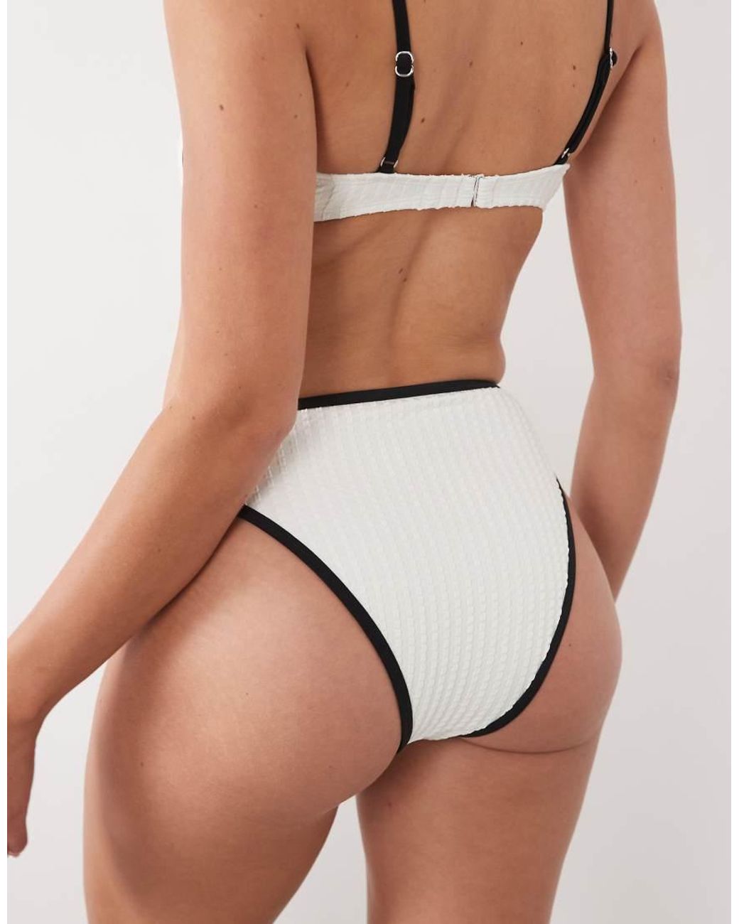 CUPSHE White High Waisted Bikini Bottom With Contrast Trim