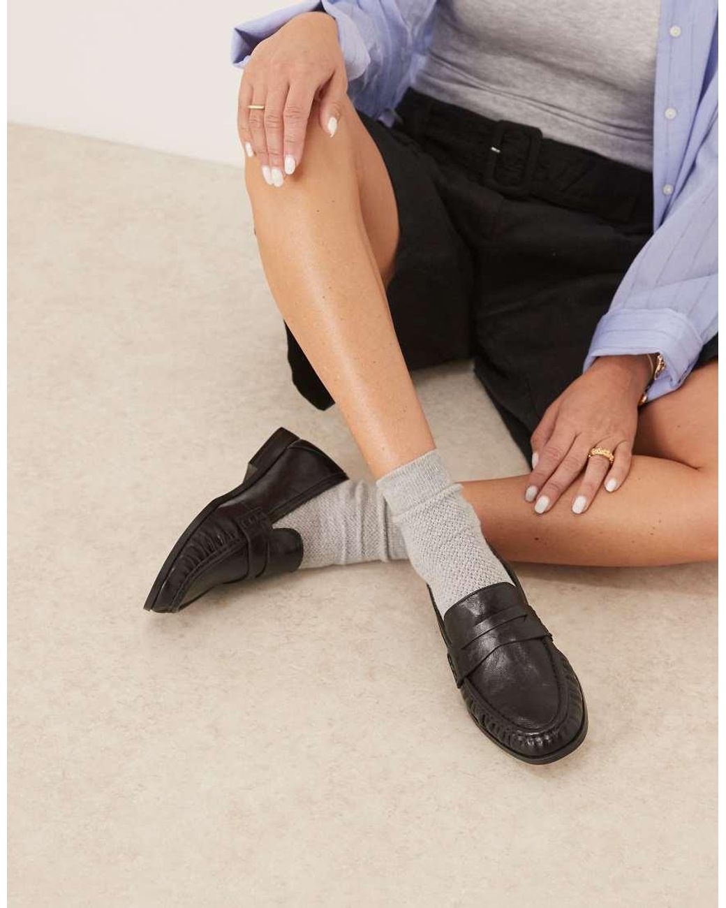 ASOS Black Wide Fit Minnie Ruched Detail Loafer