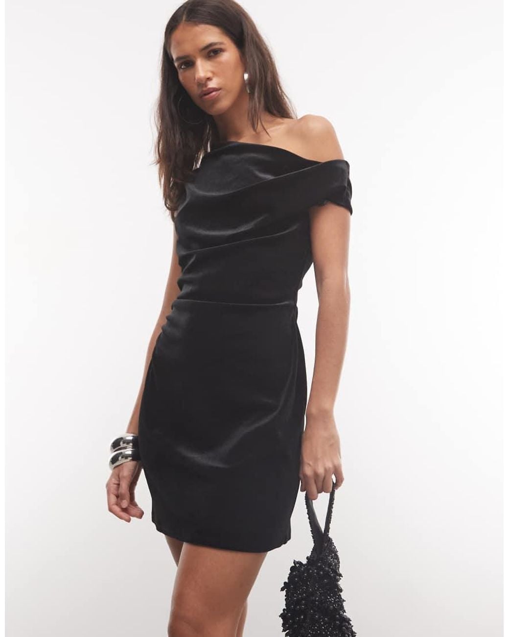 ASOS Black Off The Shoulder Velvet Drape Mini Dress