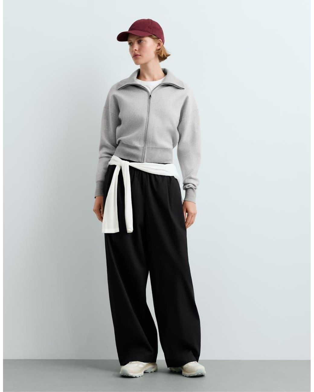 Oysho White High Neck Contrast Knit Jacket