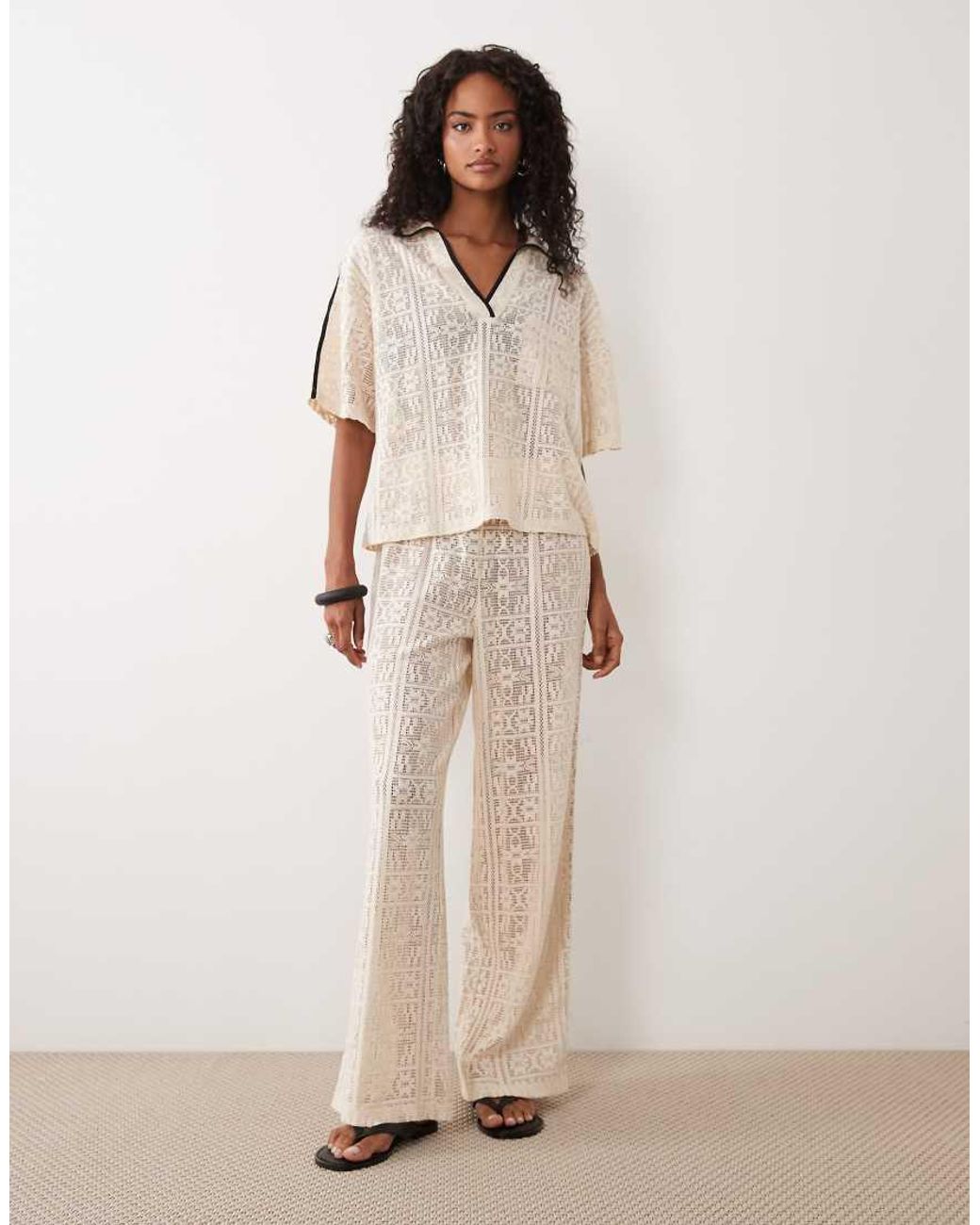 ASOS Natural Jersey Crochet Oversized Polo