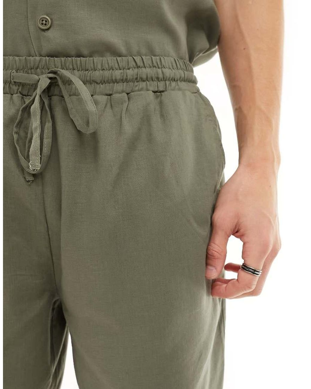 South Beach Green Linen Blend Beach Shorts for men