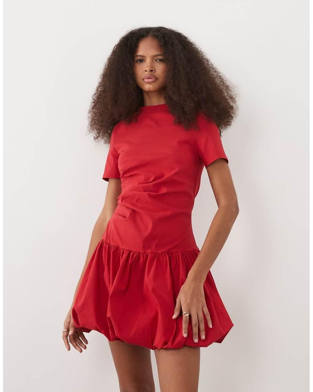 ASOS Red Short Sleeve With Bubble Hem Mini Dress