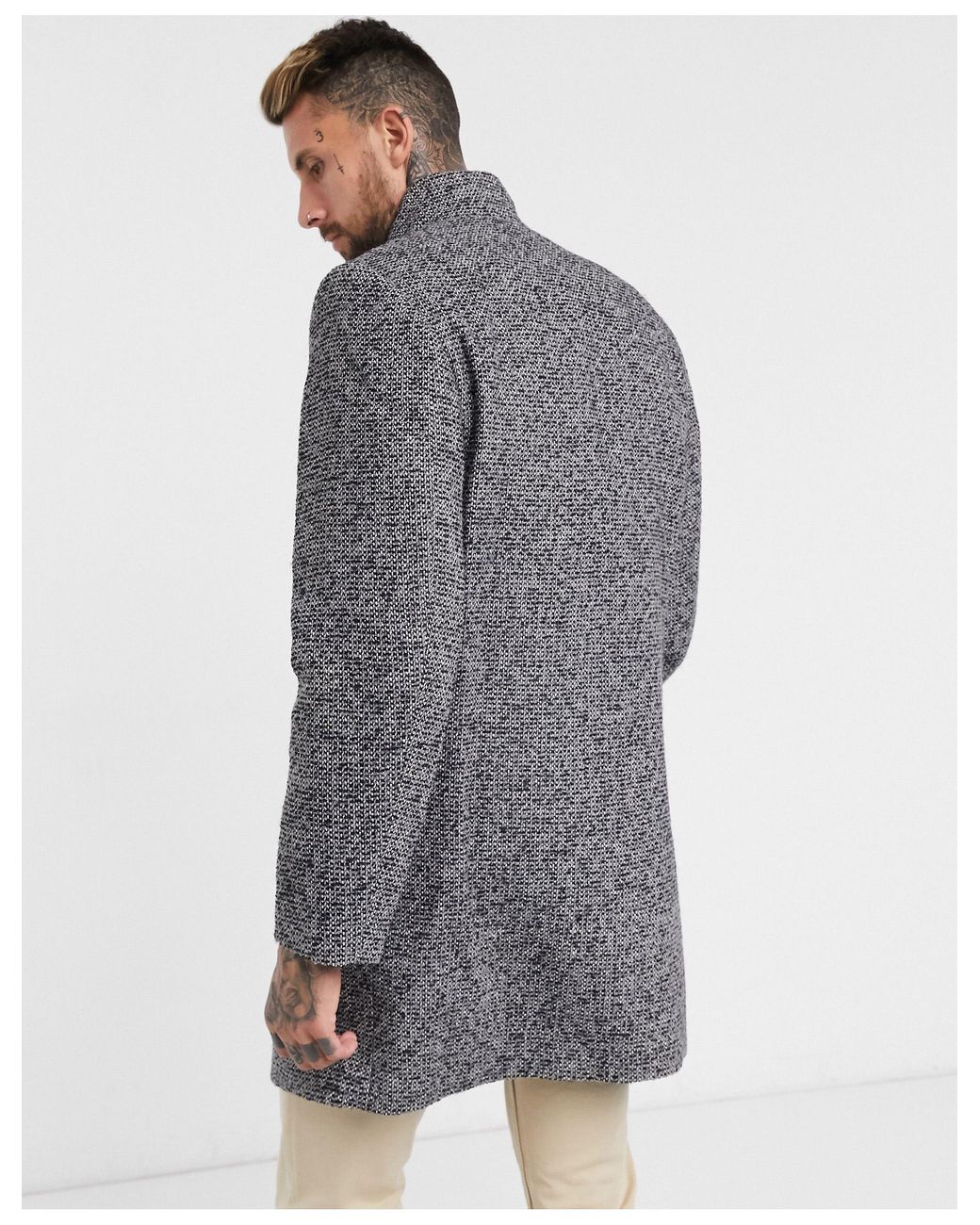 ASOS Wolle – mantel aus wollmischung mit trichterkragen und salz- und  pfeffer-design in Grau für Herren - Lyst