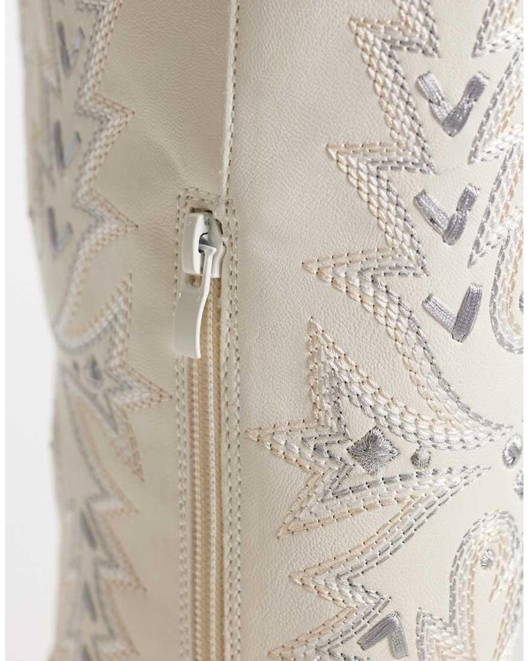 Glamorous White Embroidered Western Knee Boots