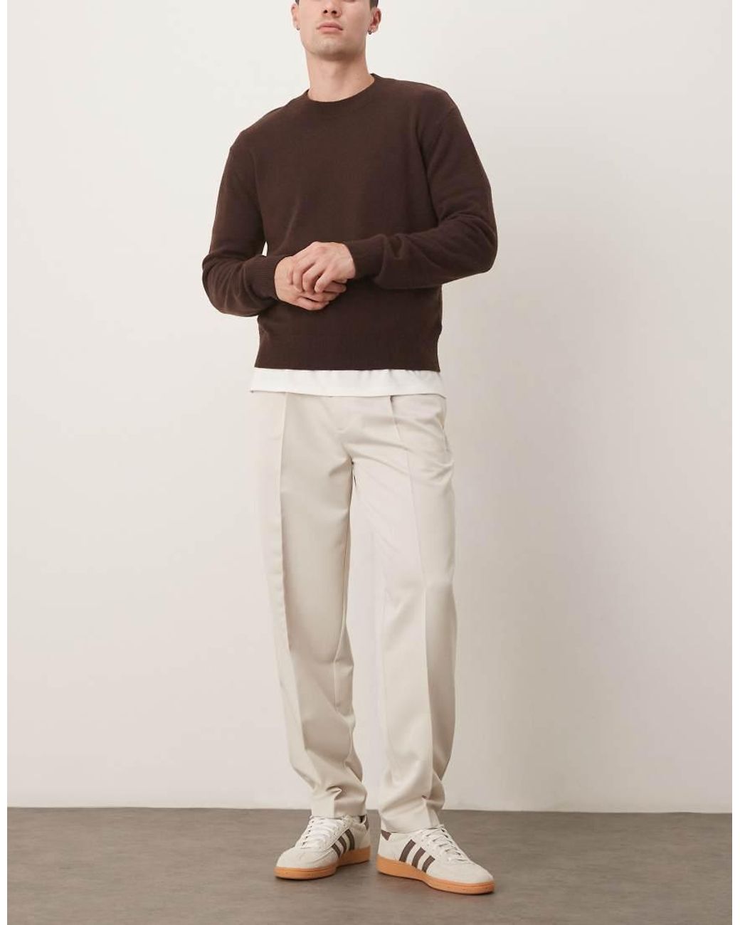 ASOS Natural Tailored Oversized Tapered Trousers With Front Pleat for men