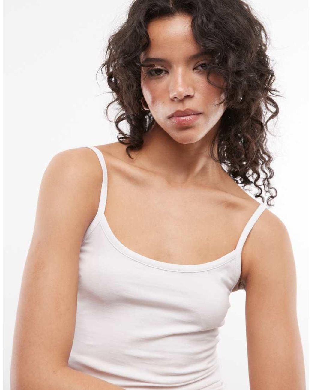 Collusion White Spaghetti Strap Fitted Tank Top
